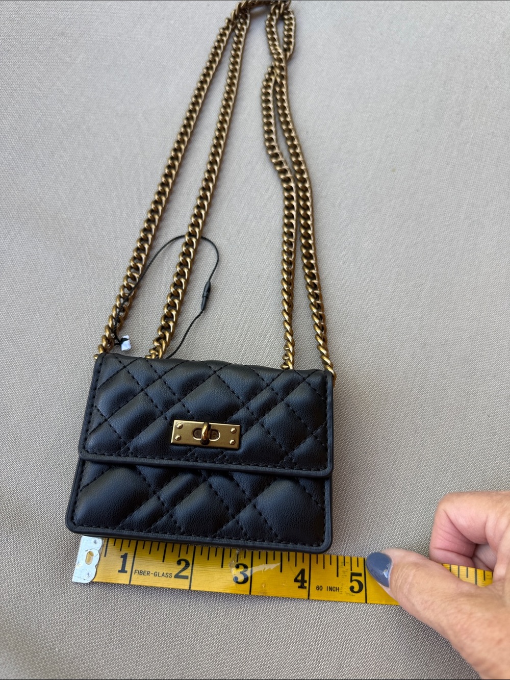 Kurt Geiger Quilted Black Crossbody Card Holder with Gold/ Bronze Chain-New!